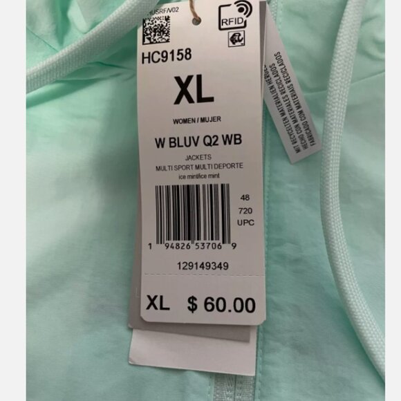 adidas Windbreaker Jacket Womens XL Loose Classic 3 Stripes Ice Mint Blue - Picture 4 of 4